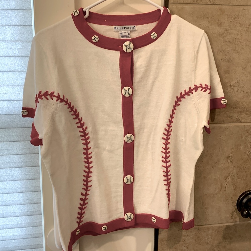 BellePointe vintage short sleeve baseball theme cardigan. Short sleeve. Size M